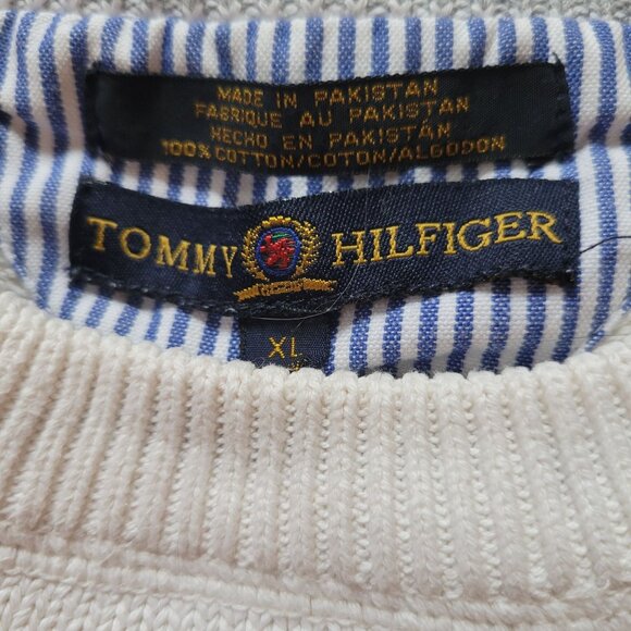 Tommy Hilfiger XL White Cotton Crewneck Sweater With Embroidered Crest Logo - Picture 3 of 5